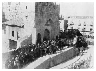 Official entry to Jerusalem, 11th December 1917. General Allenby at the steps of the Citadel (entrance to David's Tower) listening to the reading of the Proclamation of Occupation in seven languages.